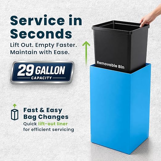 Alpine Commercial Indoor Recycle Bin with Lid - 29 Gallon Blue Recycle Bin Recycle Trash Can Office Recycling Bins, Metal Recycling Container with Stickers & 3 Optional Lids Sold Separately