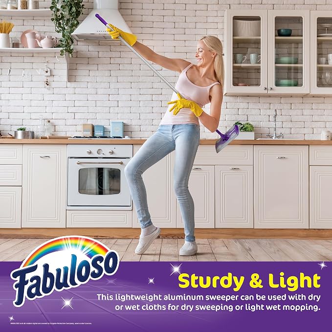 Fabuloso Dry and Wet Sweeper, 2-in-1 Floor Dust Mop for Dry Sweeping and Light Wet Mopping, Lightweight Aluminum Handle, Swivel Low-Profile Head, Bonus 12 Dry Pads Included - 12 Pack