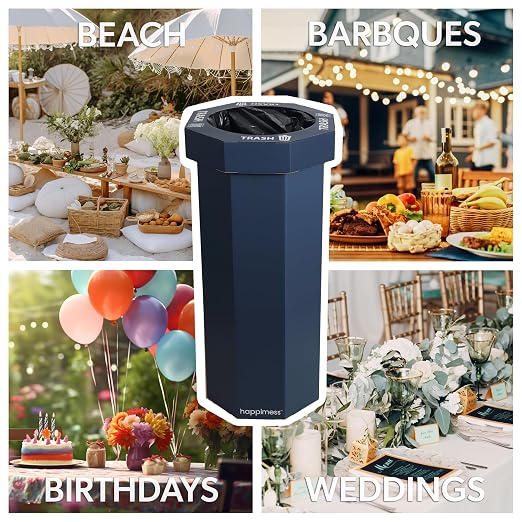 Eyely MPH1300H-SET2 Sal 25-Gallon Disposable Corrugated Cardboard Event Trash Can and Recycling Bin for BBQs, Beach, Parties & Events & Outdoor Activities, Denim Blue (Set of 2)