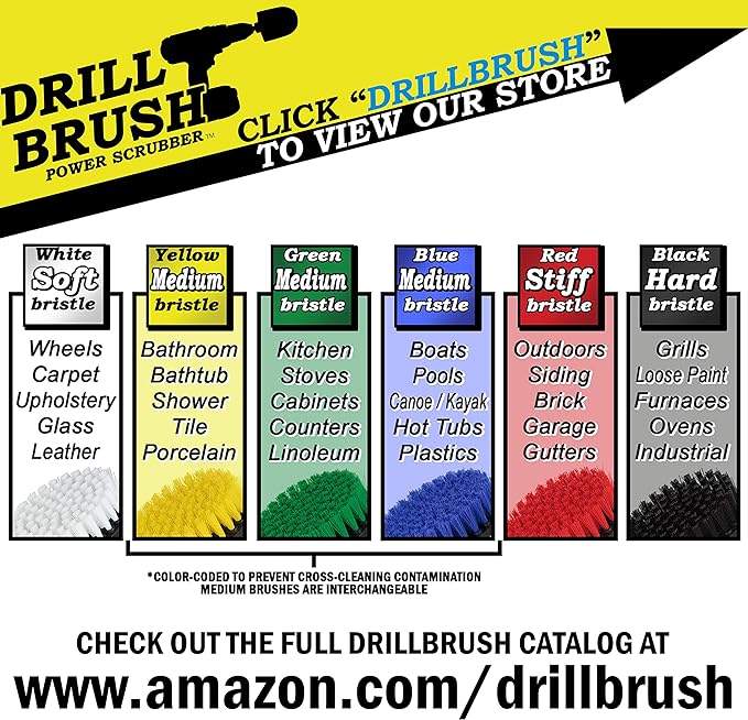 White Soft Interior Car Detailing Drill Brush Set - Nylon Auto Scrubber | Soft Bristle Power Scrubber Attachments for Cleaning Car, Truck, Upholstery, Carpet, Leather, Seats, Wheels, Rims & Trim