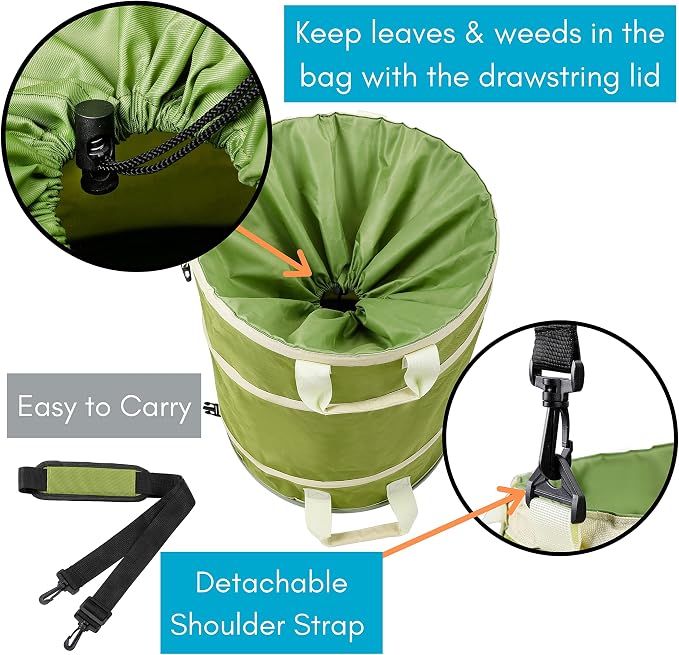 BIRDROCK HOME Collapsible Lawn and Leaf Waste Bag with Lid - 30 Gallon - Heavy Duty Reusable Camping Trash Can - Hardshell Bottom for Yard Debris, Garage Storage - Portable Garden Bin - Green | Heavy Duty Reusable Camping Trash Can with Hardshell Botto...