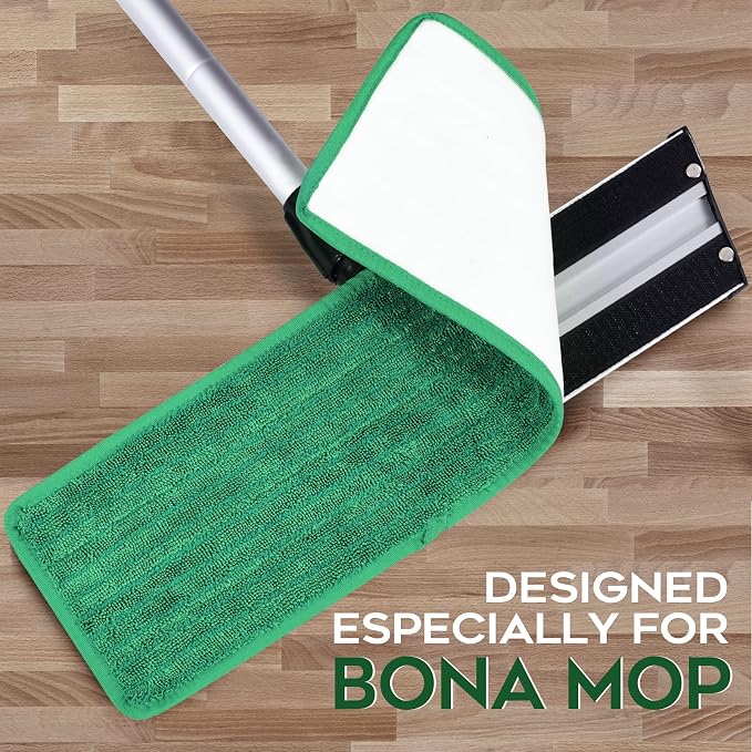 Matthew 18'' Microfiber Mop Replacement Pads for Wet Dry Reusable Mops Floor Home Commercial Cleaning Refills, Machine Washable Compatible with Bona Mop&Any Microfiber Flat Mop System Green (12 Pack)