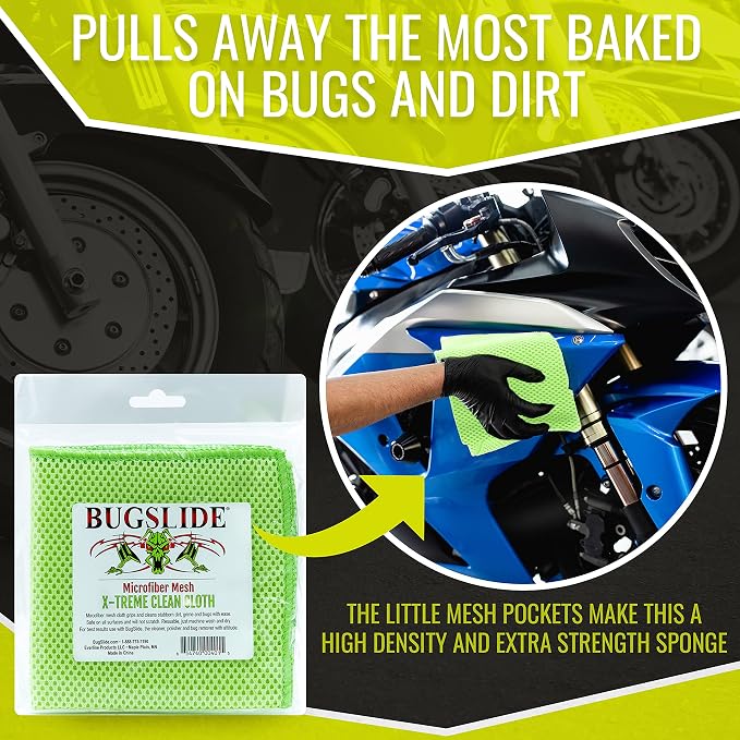 BugSlide Microfiber Mesh X-Treme Cleaning Cloth, No-Scratch Car Surfaces | Waffle weave mesh cloth for extra cleaning power. Use with all BugSlide products to clean and polish, no scratching.