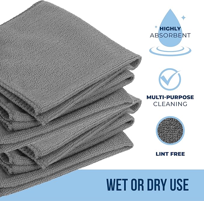 Chamois Cloth, Microfiber Cleaning Cloth 750 Pack, Borderless Towels Cleaning, Car Microfiber Towel, Drying Car Wash Towels (11.5" x 11.5", Grey)