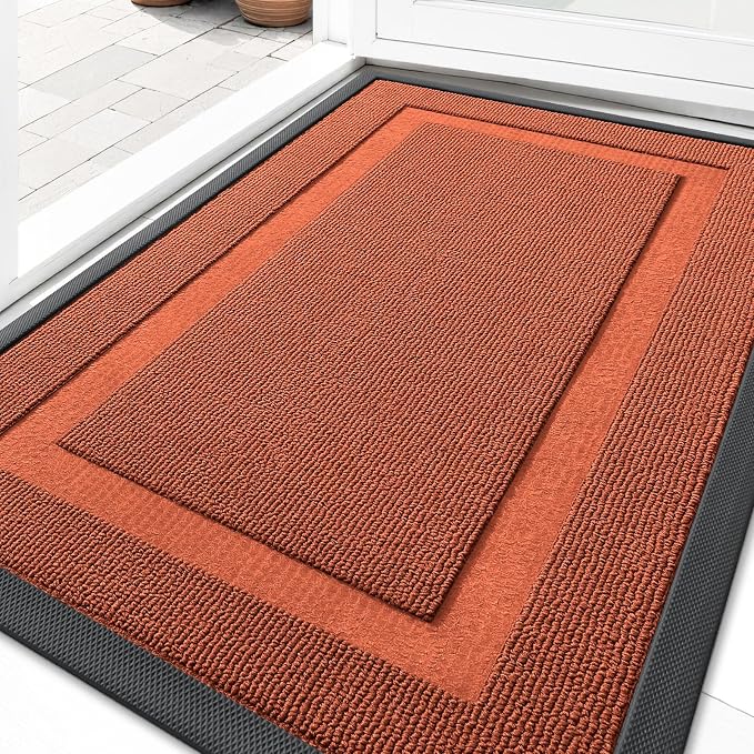 OLANLY Front Door Mat Outside 33x21, All-Season Heavy-Duty Rubber Doormat | Vermillion Red, Absorbent, Stain and Fade Resistant, Non-Slip Backing, Low-Profile Indoor Outdoor Floor Mat for Entryway
