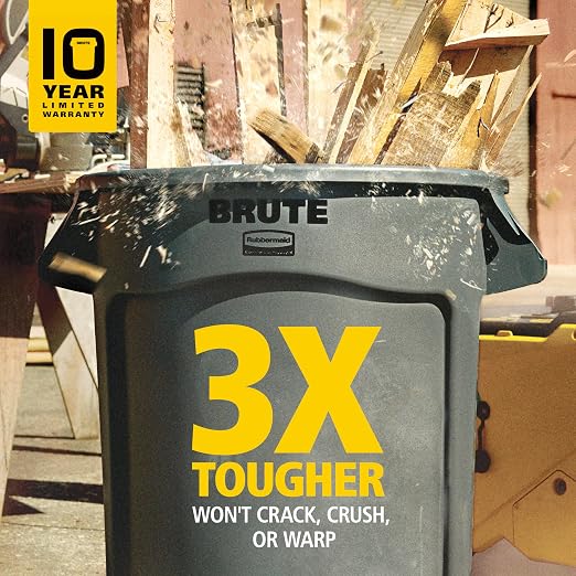 Rubbermaid Commercial Products BRUTE Heavy-Duty Round Vented Trash Can/Container without Lid, 55-Gallon, Black, for Landscapers/Construction Sites/Restaurants/Back of House/Offices/Warehouses