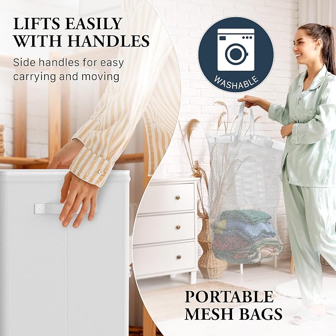 Simple Houseware Foldable Laundry Hamper Basket with Lid and Bag, Pink | Heavy Duty 600D Polyester, Water-Resistant Surface