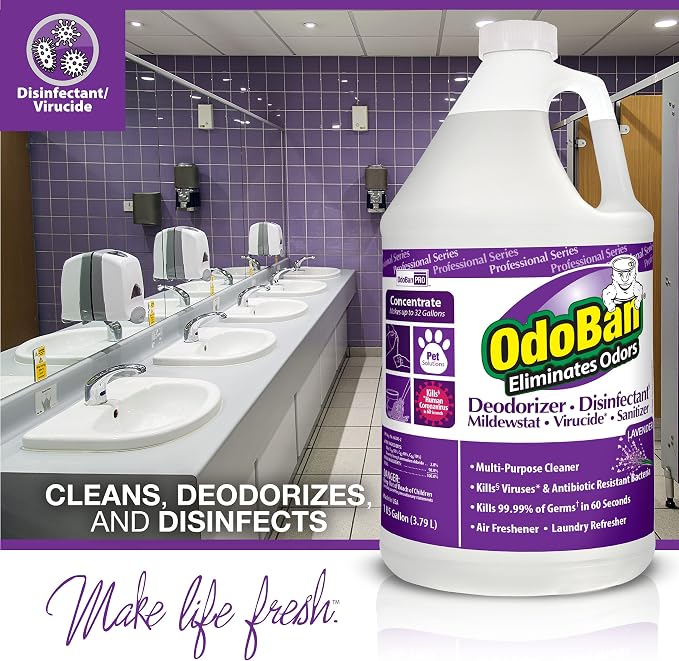 OdoBan Professional Disinfectant and Odor Eliminator Concentrate, Made in the USA, Original Eucalyptus and Lavender Scents, 2-Pack, 1 Gallon Each