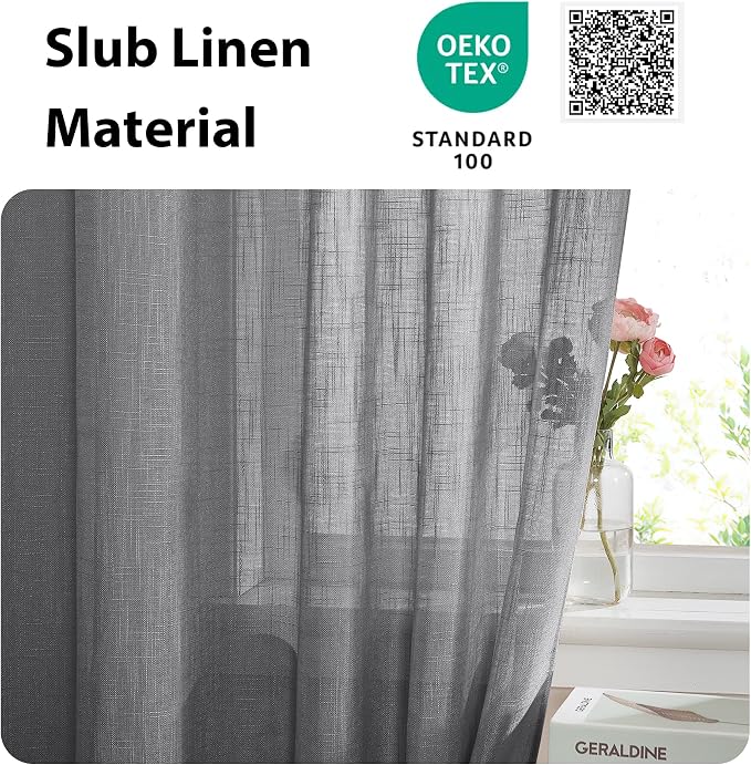 NICETOWN Sidelight Curtain for Front Door - French Door Curtain | Sheer French Panel with Tieback Linen Textured Window Cover (Dark Grey, 30 inches Wide x 72 inches Long, 1 Piece)