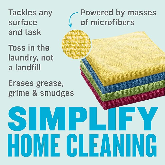 E-Cloth Reusable Paper Towels Microfiber Replacement Bundle – 4 General Purpose Cloths, 4 Glass & Polishing, 4 Wash & Wipe, Cleaning Pad, Kitchen Dynamo – Eco-Friendly, Streak-Free