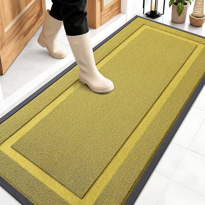 OLANLY Front Door Mat Outside 59x23, All-Season Heavy-Duty Rubber Doormat | Lime Green, Absorbent, Stain Fade Resistant, Waterproof Non-Slip Backing, Low-Profile Indoor Outdoor Floor Mat for Entryway