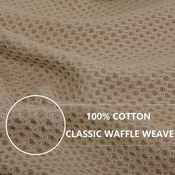 Homaxy 100% Cotton Waffle Weave Kitchen Dish Cloths 6-Pack, Tan | 12 x 12 Inches, Ultra Soft Absorbent Dish Towels, Quick Drying Dish Rags with Hanging Loop