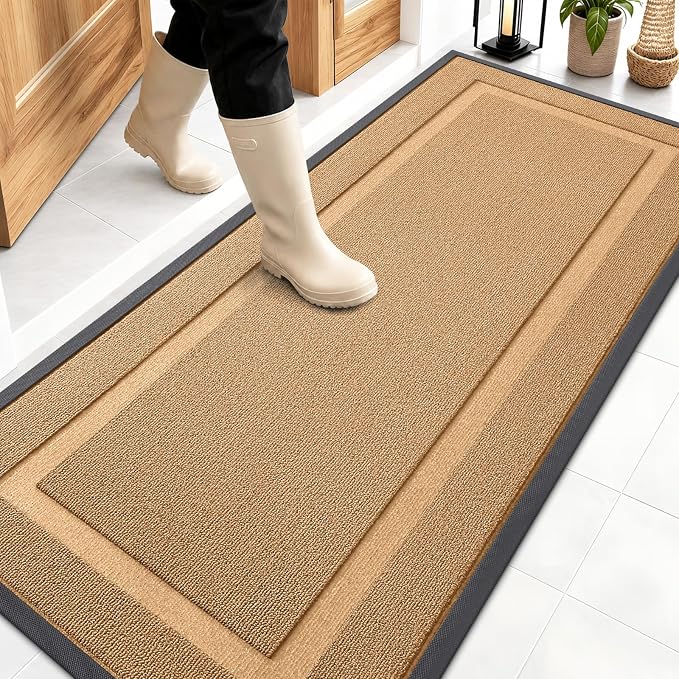 OLANLY Front Door Mat Outside 59x23, All-Season Heavy-Duty Rubber Doormat | Butter Yellow, Absorbent, Stain and Fade Resistant, Non-Slip Backing, Low-Profile Indoor Outdoor Floor Mat for Entryway