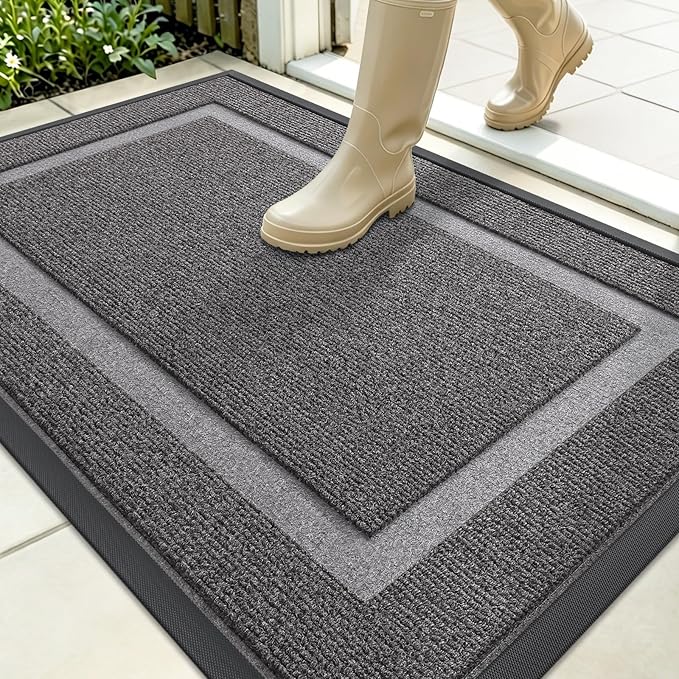 OLANLY Front Door Mat Outside 35x23, All-Season Heavy-Duty Rubber Doormat | Dark Grey, Absorbent, Stain Fade Resistant, Waterproof Non-Slip Backing, Low-Profile Indoor Outdoor Floor Mat for Entryway