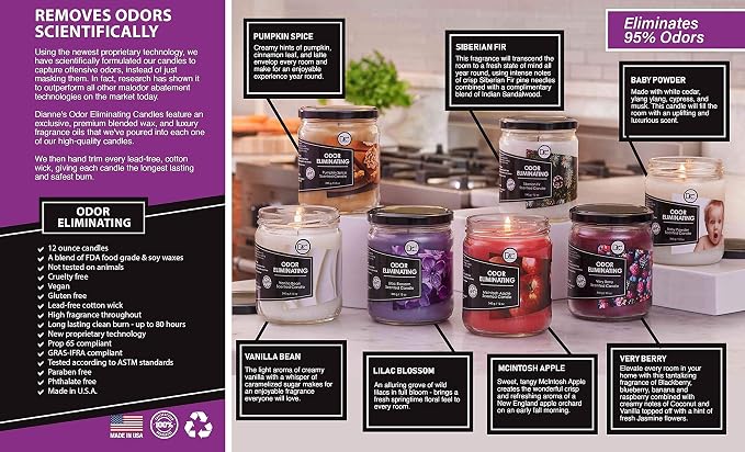 Siberian Fir Odor Eliminating Highly Fragranced Candle - Eliminates 95% of Pet, Smoke, Food, and Other Smells Quickly - Up to 80 Hour Burn time - 12 Ounce Premium Soy Blend