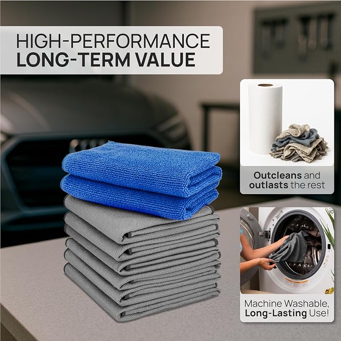 Claro Glass Towels Car Detailing 8-Pack – Streak Free Windshield Cleaner Cloth | Auto Glass Cleaner for Car Windows, Mirrors & Screens | Microfiber Car Cleaning Cloth for Detailing & Interior Use