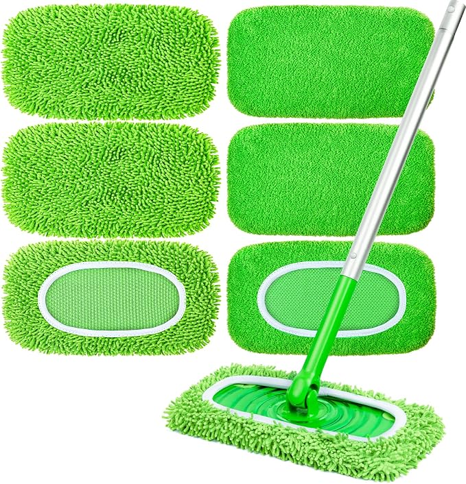 6-Pack Reusable Microfiber Mop Pads Compatible with Swiffer Sweeper, Dry & Wet Sweeping Cloths - Washable Wet Pads Refill for Multi-Surface/Hardwood Floor Cleaning