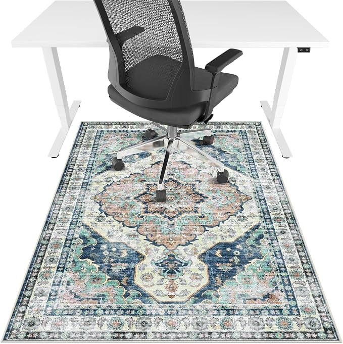 Office Chair Mat for Hardwood Floor&Tile Floor,36"X 48"-Blue Flower | Heavy Duty Desk Chair Mat for Hard Floors,Under Desk Rug for Rolling Computer Chair,Anti Slip,Low Pile Carpet Floor