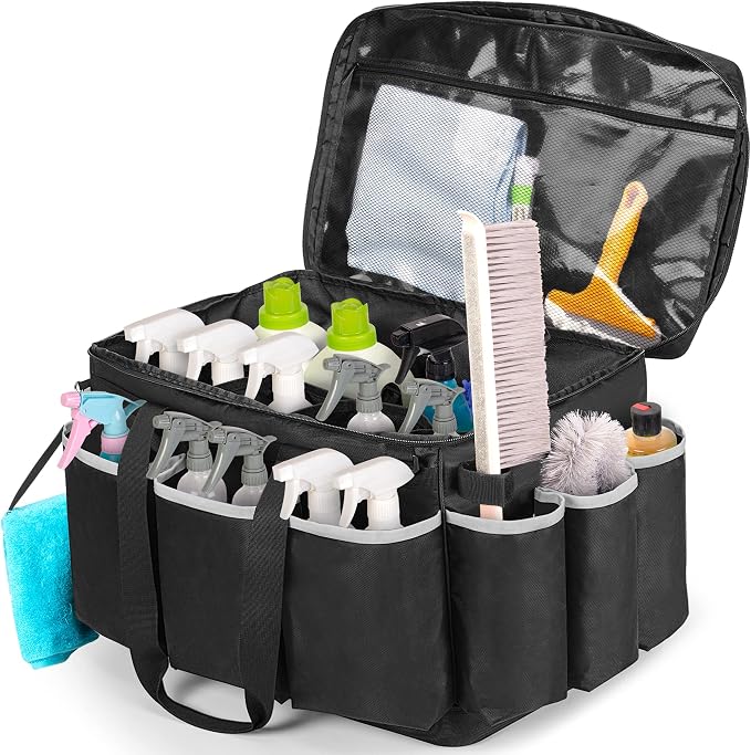 HODRANT Extra-Large Cleaning Caddy with EVA Hard Bottom with Shoulder Strap | High Capacity Cleaning Supplies Organizer for Housekeeping & Home Work, Cleaner Tools Tote Bag, Patent Design