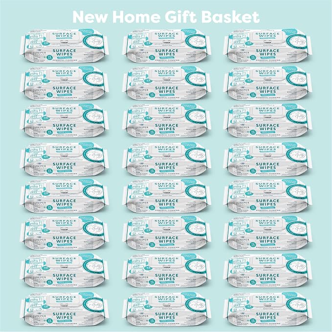 Juniper CLEAN 24 Pack Surface Cleaning Wipes Bleach Free, All-Purpose Cleaner for Bathroom, Kitchen, Office, 1728 Count Soft Flow with Gift Basket