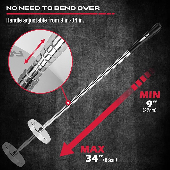 Telescoping Magnetic Sweeper Pickup Tool: Strong Magnet Pick up Nails Screws and Metal Parts Nut Bolts Steel Iron Parts Finder 35LB Pull Capacity Retractable 9" to 34" Telescopic Stick