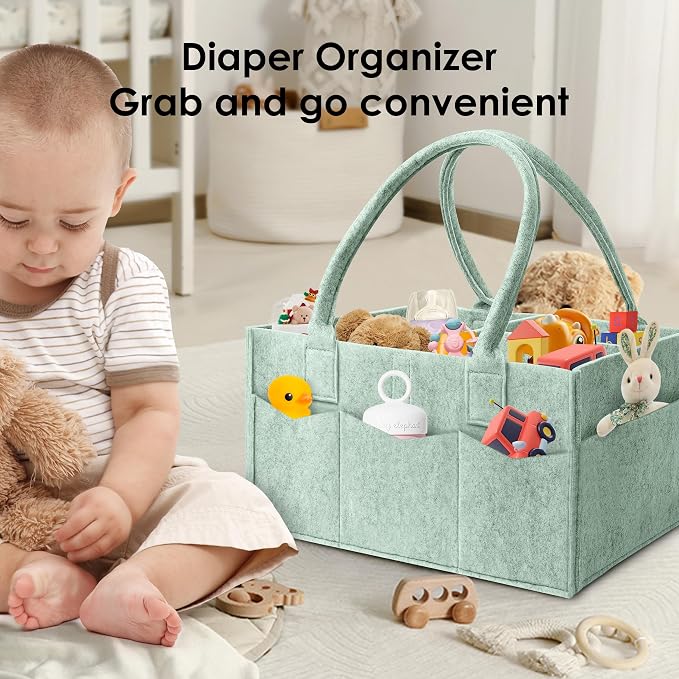 HIPHOP PANDA 2-Pack Diaper Caddy Organizer - Nursery Storage Bin & Car Organizer for Diapers, Wipes, and Baby Essentials - Dual-Color Solid Set (Green/Oatmeal), Regular Size