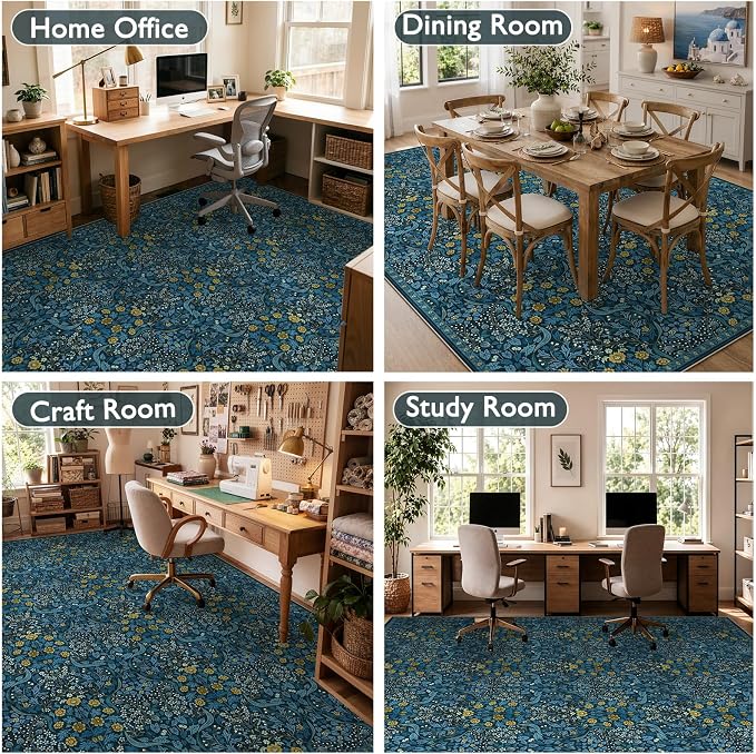Anidaroel Office Chair Mat for Hardwood Floor/Tile Floor, 8x10 Floral Desk Chair Mat for Hard Floors, Under Desk Rug Protector for Rolling Computer Gaming Chairs, Anti Slip Machine Wash Carpet