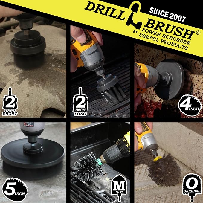 The Ultimate No-Wire Grill Brush Kit - BBQ Accessories - Cast Iron Skillet | Drill Brush - Rust Remover - Grill Cleaner - BBQ Brush - Grill Accessories - Grill Scraper - Electric Smoker - Gas Grill