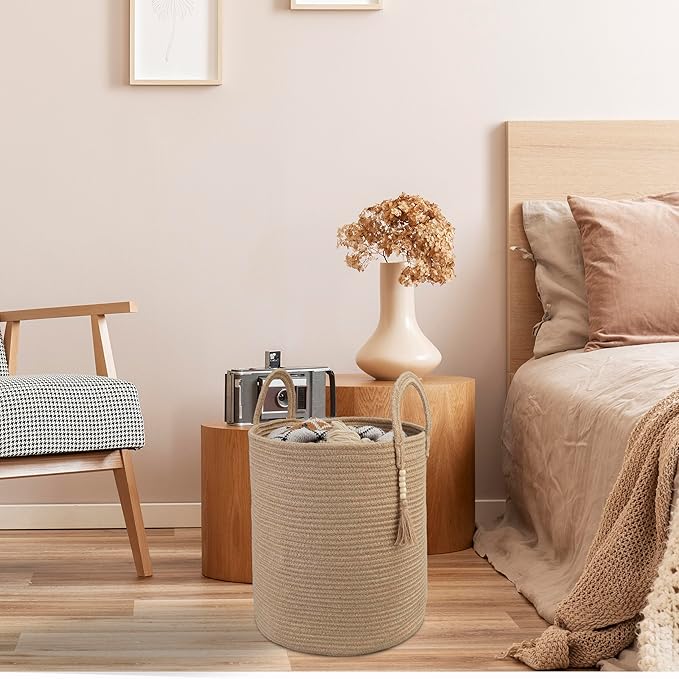 XUANGUO Rope Laundry Basket Laundry Hamper for Clothes Jute | Baby Nursery Hamper Bin and Woven Storage Basket for Living Room Bedroom Boho Tall Rope Baskets Blankets Toys Pillows Towels