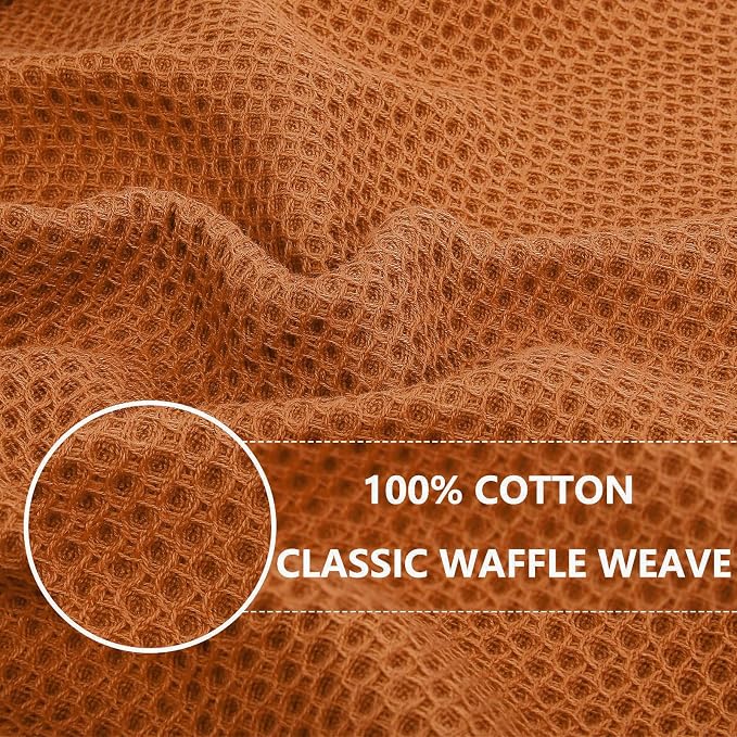 Homaxy 100% Cotton Waffle Weave Kitchen Dish Towels 4-Pack, Burnt Orange | 13 x 28 Inches, Ultra Soft Absorbent Dish Towels, Quick Drying Cleaning Towels