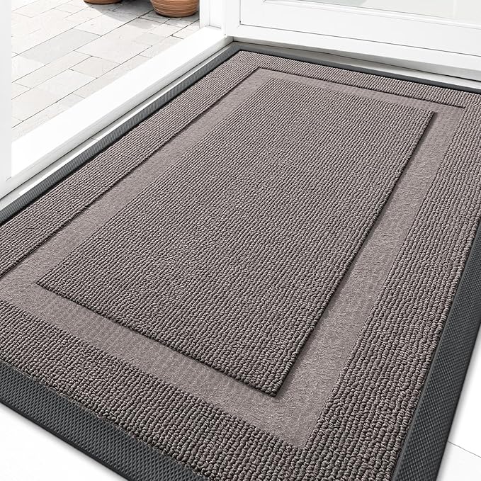 OLANLY Front Door Mat Outside 29.5x17, All-Season Heavy-Duty Rubber Doormat | Taupe, Absorbent, Stain and Fade Resistant, Waterproof Non-Slip Backing, Low-Profile Indoor Outdoor Floor Mat for Entryway