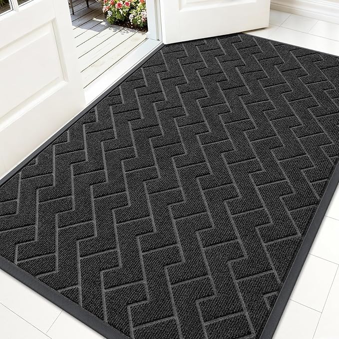 OLANLY Front Door Mat Outside 59x34, All-Season Absorbent Rubber Doormat | Black, Heavy-Duty, Stain and Fade Resistant, Waterproof Non-Slip Backing, Low-Profile Indoor Outdoor Floor Mat for Entryway