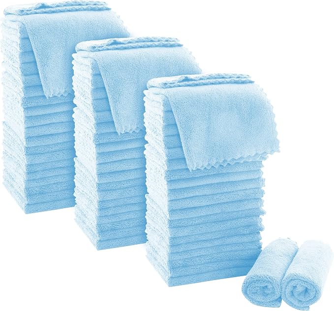 MOONQUEEN Ultra Soft Premium Washcloths Set - 12 x 12 inches - 72 Pack - Quick Drying - Highly Absorbent Coral Velvet Bathroom Wash Clothes (Aquamarine)