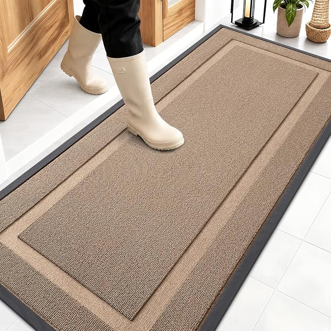 OLANLY Front Door Mat Outside 59x23, All-Season Heavy-Duty Rubber Doormat | Mocha, Absorbent, Stain and Fade Resistant, Waterproof Non-Slip Backing, Low-Profile Indoor Outdoor Floor Mat for Entryway