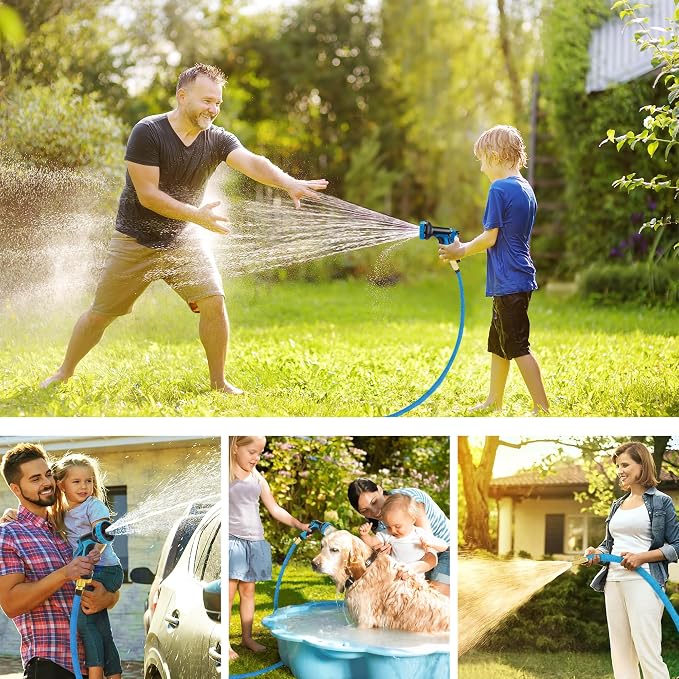 Expandable Garden Hose 100 ft with 10 Function Nozzle Sprayer, Lightweight Flexible Water Hose with Durable Collapsible Latex Core & Solid Brass Fittings, 100ft Retractable Stretch Hose, Blue