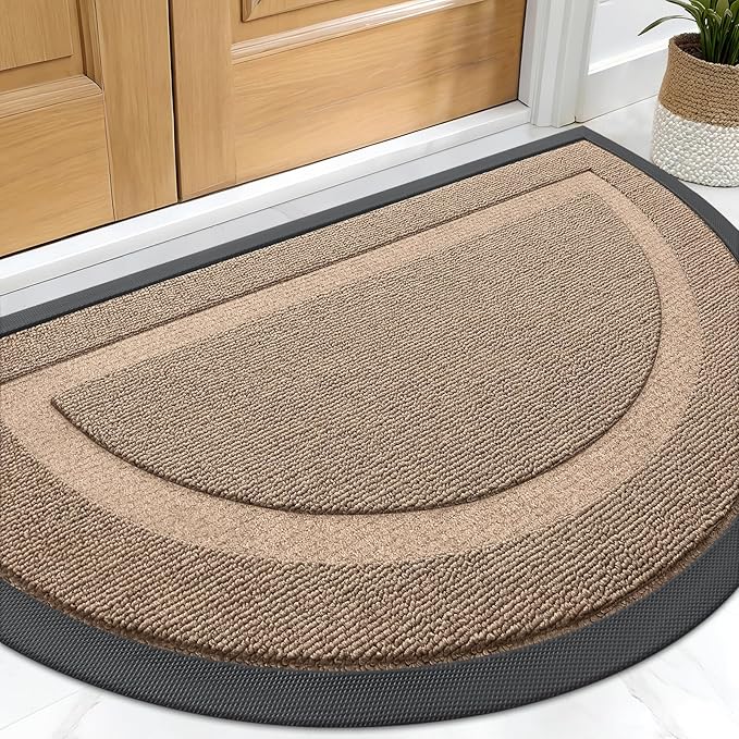OLANLY Half Circle Front Door Mat Outside 29.5x17 All-Season Rubber Doormat | Mocha, Absorbent, Heavy-Duty, Stain and Fade Resistant, Waterproof Non-Slip Backing, Low-Profile Indoor Outdoor Entryway Mat
