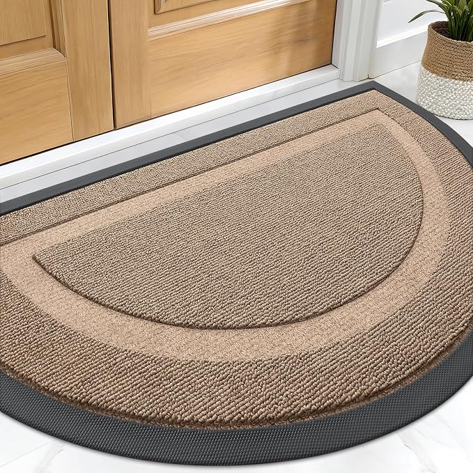 OLANLY Half Circle Front Door Mat Outside 33x21 All-Season Rubber Doormat | Mocha, Absorbent, Heavy-Duty, Stain and Fade Resistant, Waterproof Non-Slip Backing, Low-Profile Indoor Outdoor Entryway Mat