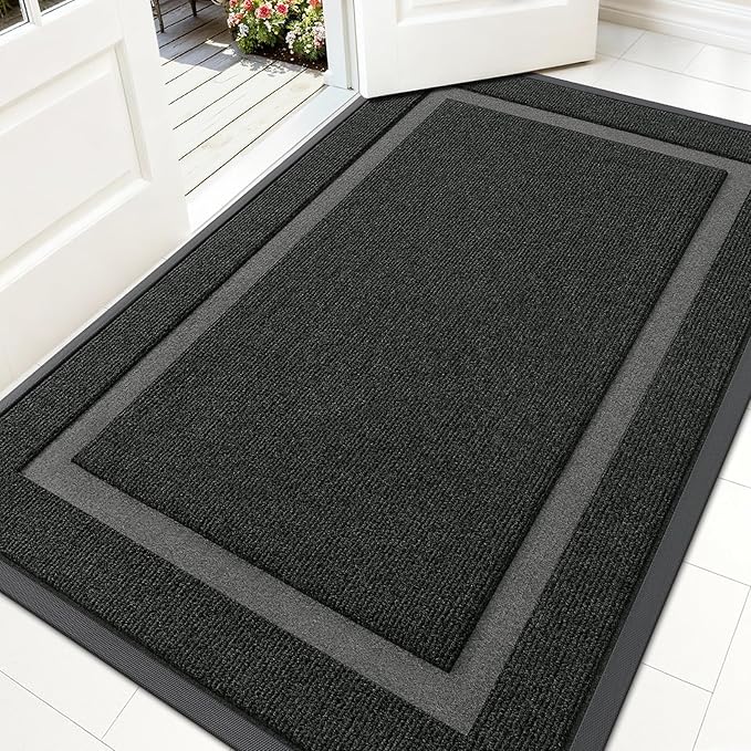 OLANLY Front Door Mat Outside 59x30, All-Season Heavy-Duty Rubber Doormat | Black, Absorbent, Stain and Fade Resistant, Waterproof Non-Slip Backing, Low-Profile Indoor Outdoor Floor Mat for Entryway