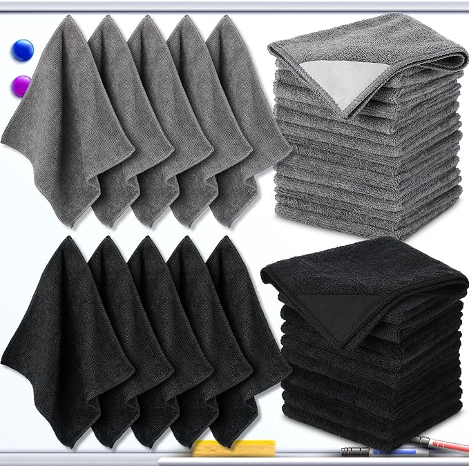 Tudomro 30 Pcs Magnetic Microfiber Cleaning Cloth, Black, Gray | 10'' x 10'', Dry Erasers Bulk, Whiteboards Dry Erase Cloth, Cleaner Reusable, Home, Office,