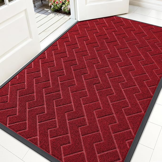 OLANLY Front Door Mat Outside 59x34, All-Season Absorbent Rubber Doormat | Wine Red, Heavy-Duty, Stain Fade Resistant, Waterproof Non-Slip Backing, Low-Profile Indoor Outdoor Floor Mat for Entryway