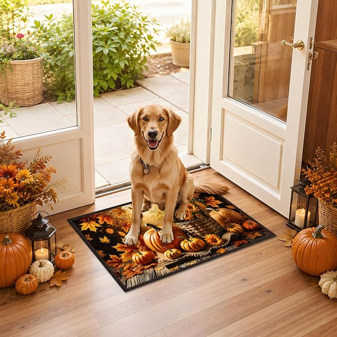 Fall Pumpkin Rug 15.7x23.6 in, Faux Cashmere Non Slip Floor Mat (Pumpkin, 15.7x23.6inch)