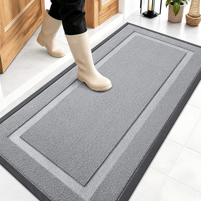 OLANLY Front Door Mat Outside 47x23, All-Season Heavy-Duty Rubber Doormat | Ash Gray, Absorbent, Stain and Fade Resistant, Waterproof Non-Slip Backing, Low-Profile Indoor Outdoor Floor Mat for Entryway