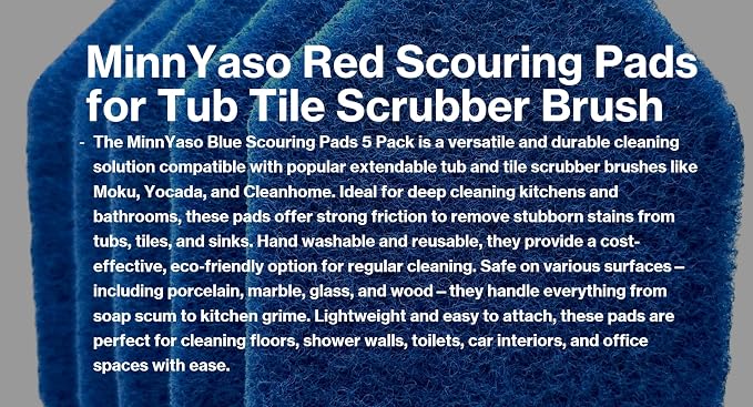 Blue High-Power Scrub Scouring Pads, Fit Extendable Tub Tile Scrubber Brush | 5 Pack Scrub Pads Refill Replacement Pads for Cleaning Bathroom Kitchen Toilet Tile, Compatible Fit Moku, Yocada, Cleanhome