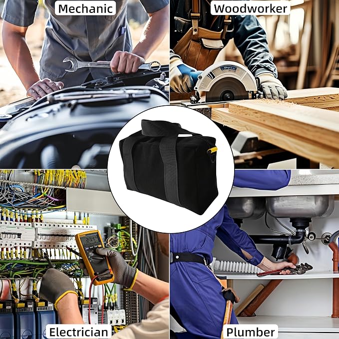 20 Inch Canvas Tool Bag, Small Tool Bag for Men, Large Capacity Wide Mouth Tool Organizer Tote Bag for Storage Hand Tools Wrenches (Black, 20 Inch)