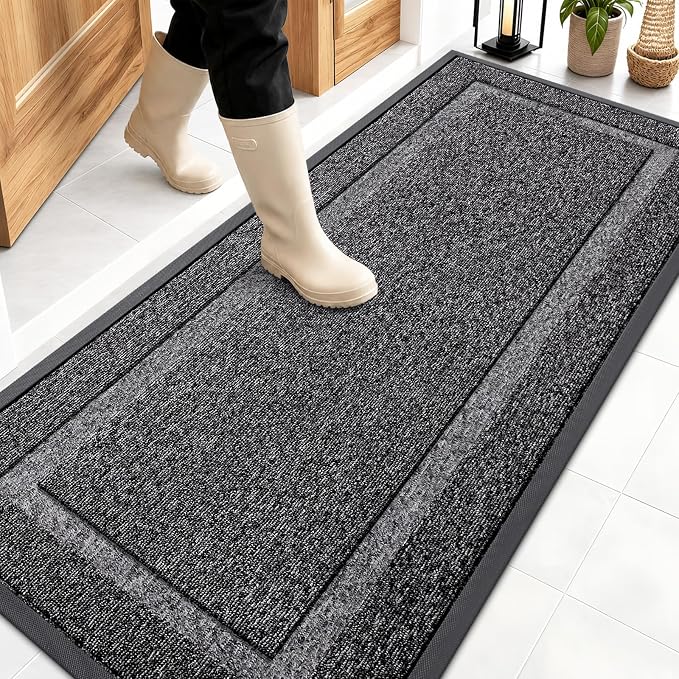OLANLY Front Door Mat Outside 59x23, All-Season Heavy-Duty Rubber Doormat | Black and White, Absorbent, Stain and Fade Resistant, Non-Slip Backing, Low-Profile Indoor Outdoor Floor Mat for Entryway