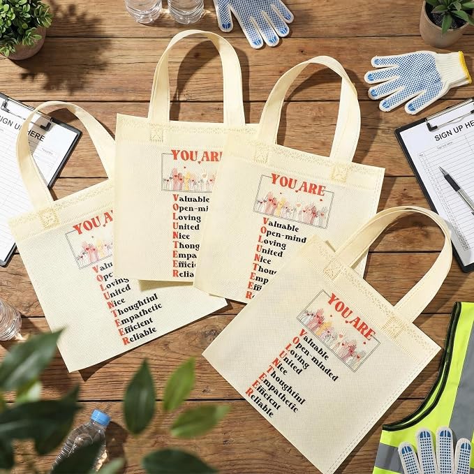 Tallew 25 Pcs Volunteer Appreciation Gift Bags Bulk Small Non Woven Bags with Handles Thank You Gifts for Volunteers Teacher Women Nurse
