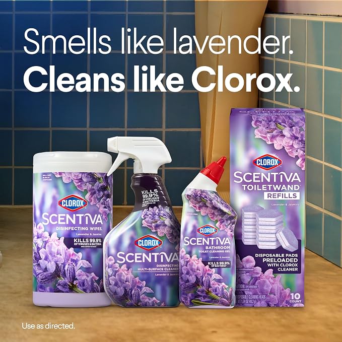Clorox Scentiva ToiletWand Refills, Lavender and Jasmine, 10 Count | Disposable Toilet Brush Scrubbing Pads, Eliminates Hard Water and Lime Stains 2X Better than a Manual Brush