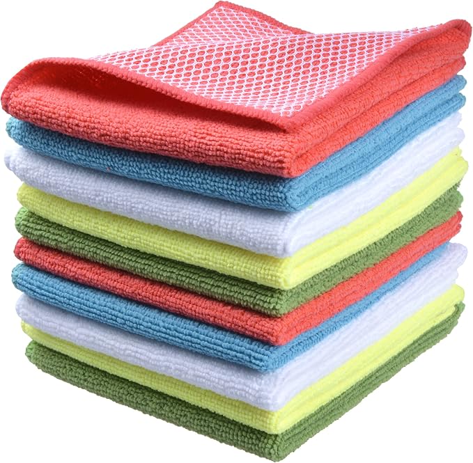 Dish Cloth for Washing Dishes Kitchen Washcloth Cleaning Cloth | 12x12inch 10pack Kitchen Towels Rags, Microfiber Cleaning Cloths, Wash Cloths with Poly Scour Side,Wholesale, Assorted
