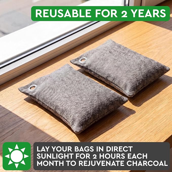 Activated Charcoal Odor Absorber for Strong Odors in Car, Closet, Shoe, Basement. 5 Activated Charcoal Bags Odor Absorbers for Home. Bamboo Charcoals Air Purifying Bag Charcoals Deodorizer Eliminator