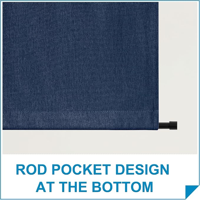RYB HOME Privacy Door Window Curtains, Rich Linen Texture Room Darkening Window Curtains and Drapes Thermal Insulated Tricia Door Blinds for Patio Doorway, W26 x L80 inch, 1 Panel, Blue
